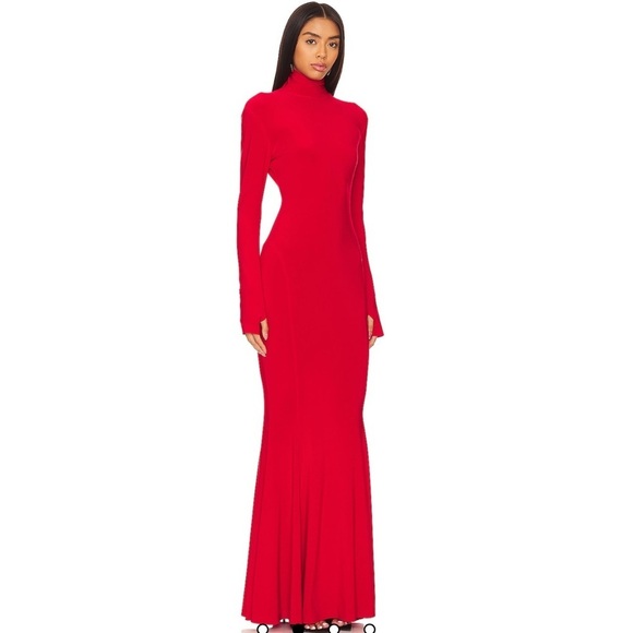 Norma Kamali x Revolve Turtle Fishtail Gown in Tiger Red - Picture 3 of 7